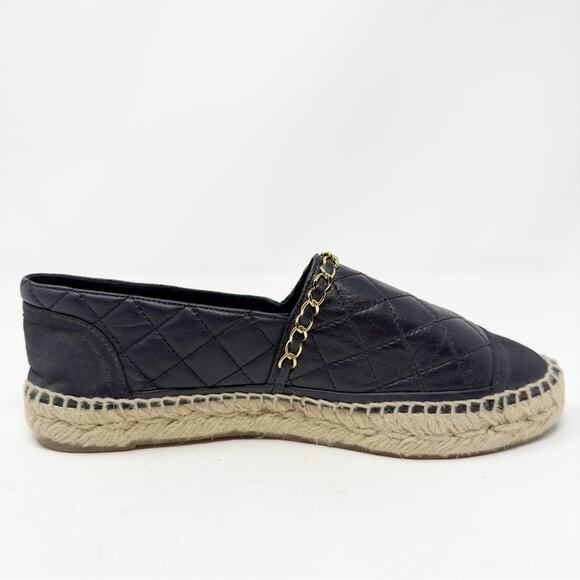 Chanel Lambskin CC Quilted Chain Black Espadrilles 38 - Picture 7 of 12